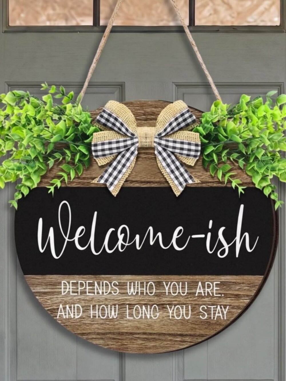 Welcome Sign for Front Door Round 12", Classic Foliage, Retro Style